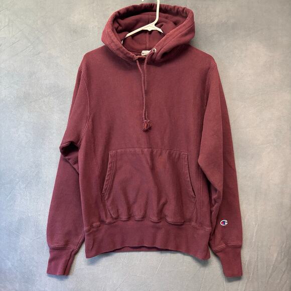 Champion Reverse Weave Hoodie Burgundy Maroon Pullover Sweatshirt Embroidered - Picture 1 of 14